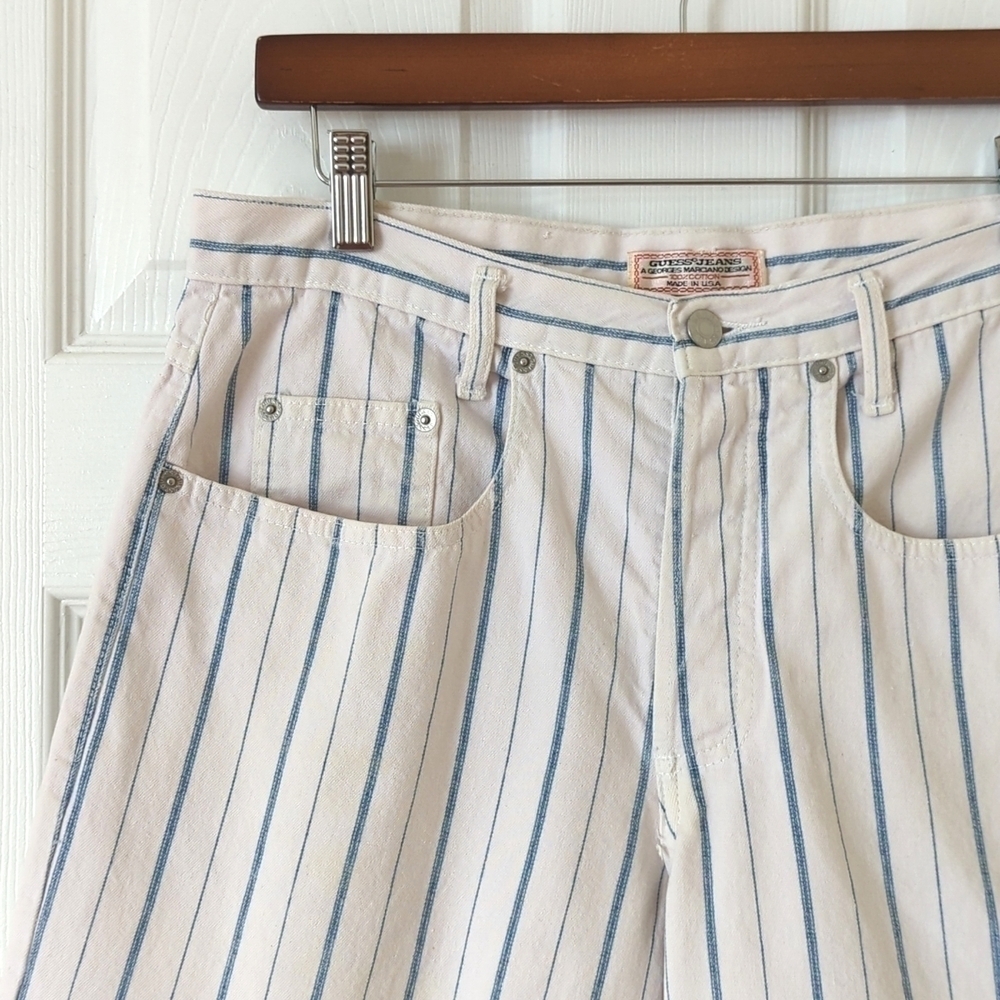 Guess by Georges Marciano 80's Vintage Relaxed High Rise Striped Jean Shorts 2 - Picture 6 of 12